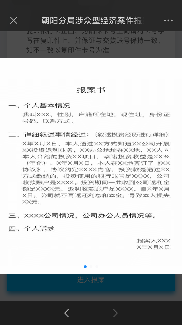 懒投资报案书